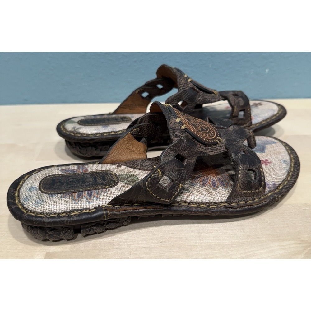 Born Josefina Sandals Women's 7M Brown leather Thong Open Toe 1# Wedge Slip on - Picture 7 of 12